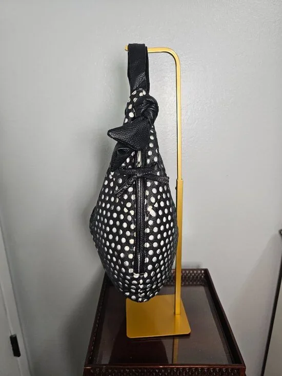 NWT BCBGMAXAZRIA Black & White Perforated Polka Dot Hobo Bag - Vegan Leather - Picture 4 of 12